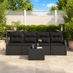 Outdoor Garden Sofa Set 5 Piece Black Modular Rattan Lounge with Storage