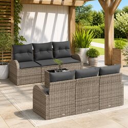 Modular Garden Sofa Set 7 Pieces Grey Poly Rattan Outdoor Seating with Storage