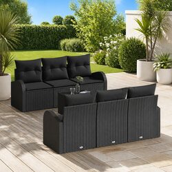 Modular Outdoor Garden Sofa Set 7 Pieces Black Poly Rattan Seating with Storage