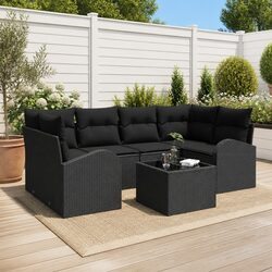Outdoor Garden Sofa Set 7 Piece Modular Black Poly Rattan Patio Furniture with