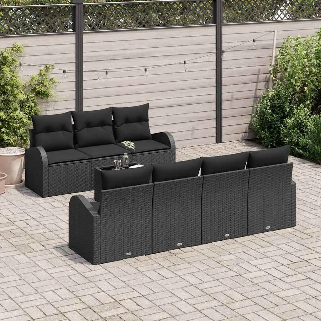 Modular Outdoor Garden Sofa Set 8 Pieces Black Poly Rattan with Glass Table