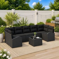 Outdoor Garden Sofa Set 8 pcs Modular Sectional Seating Black Poly Rattan