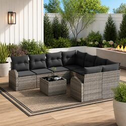 Outdoor Sofa Set 9 Pcs Poly Rattan Garden Furniture with Storage Cushions Grey