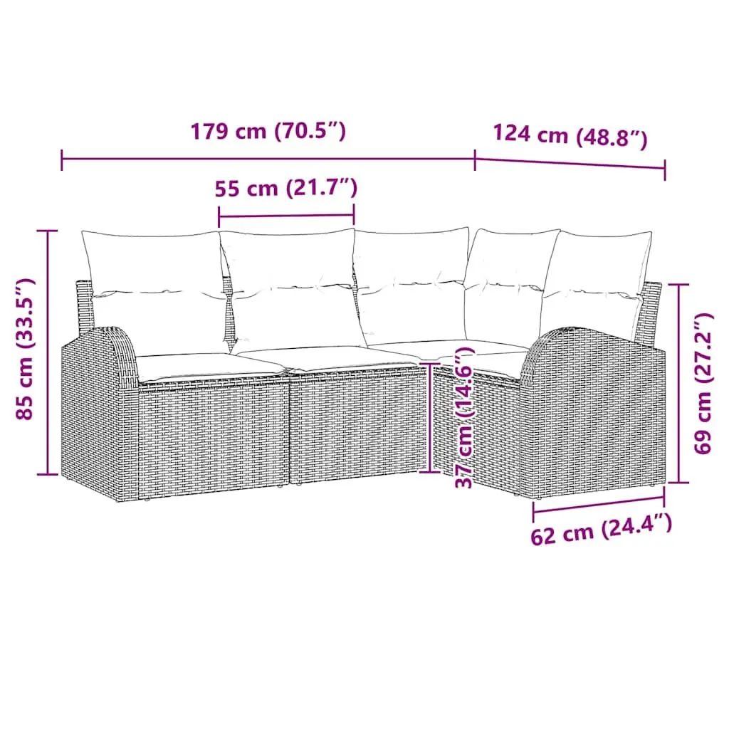 Garden Sofa Set 4 Piece Outdoor Furniture Grey Poly Rattan Modular Patio Seating