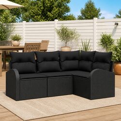 Outdoor Garden Sofa Set 4 Pieces Modular Patio Furniture Black Poly Rattan