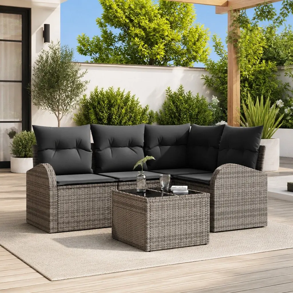 Garden Sofa Set Modular 5 Pieces Outdoor Furniture Grey Poly Rattan