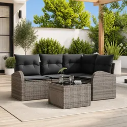 Garden Sofa Set 5 Pieces Modular Outdoor Furniture Grey Poly Rattan Patio