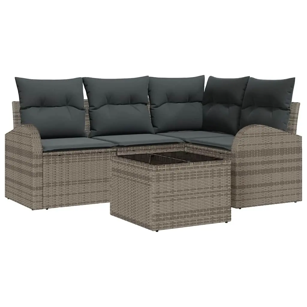 Garden Sofa Set Modular 5 Pieces Outdoor Furniture Grey Poly Rattan