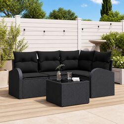 Garden Sofa Set Outdoor Furniture Modular Lounge Patio Black Poly Rattan 5 pcs