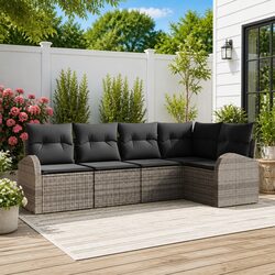 Garden Sofa Set 5 Pieces Grey Poly Rattan Modular Outdoor Furniture Patio