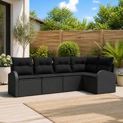 Garden Sofa Set Modular Outdoor Furniture 5 Pieces Black Poly Rattan Patio
