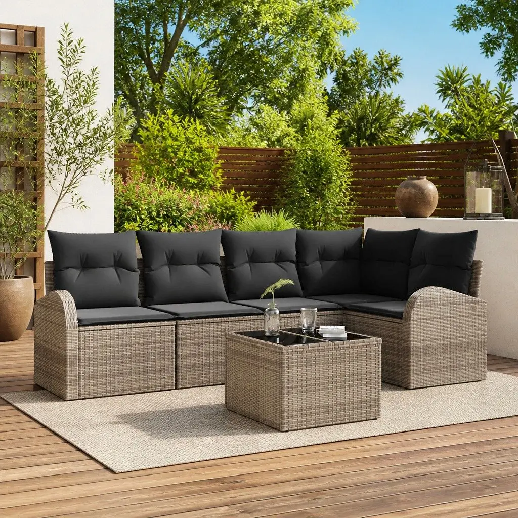 Garden Sofa Set Modular Outdoor Furniture 6 Piece Grey Poly Rattan