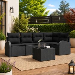 Garden Sofa Set 6 Piece Modular Outdoor Patio Furniture Black Poly Rattan Lounge
