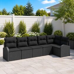 Garden Sofa Set 6 pcs Black Poly Rattan Outdoor Furniture with Cushions
