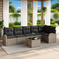 Garden Sofa Set 7 Pieces Grey Poly Rattan Outdoor Furniture Patio Lounge Cushion