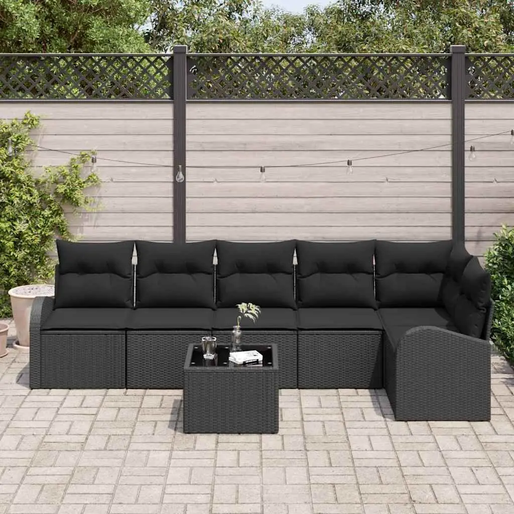 Garden Sofa Set 7 Piece Outdoor Furniture Black Poly Rattan