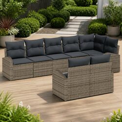 Garden Sofa Set 8 Pieces Grey Modular Outdoor Sectional Patio Furniture