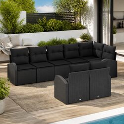 Garden Sofa Set 8pcs Modular Outdoor Furniture Black Poly Rattan Sectional with