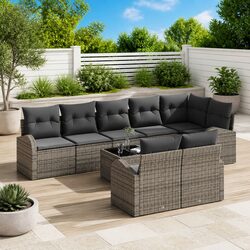 Garden Sofa Set 9 pcs Grey Modular Outdoor Furniture Sectional Rattan Style