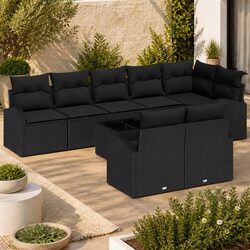 Outdoor Garden Sofa Set 9 pcs Modular Sectional with Cushions Black Poly Rattan