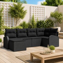 Outdoor Sofa Set 6 Piece Modular Garden Furniture Black Poly Rattan with Storage