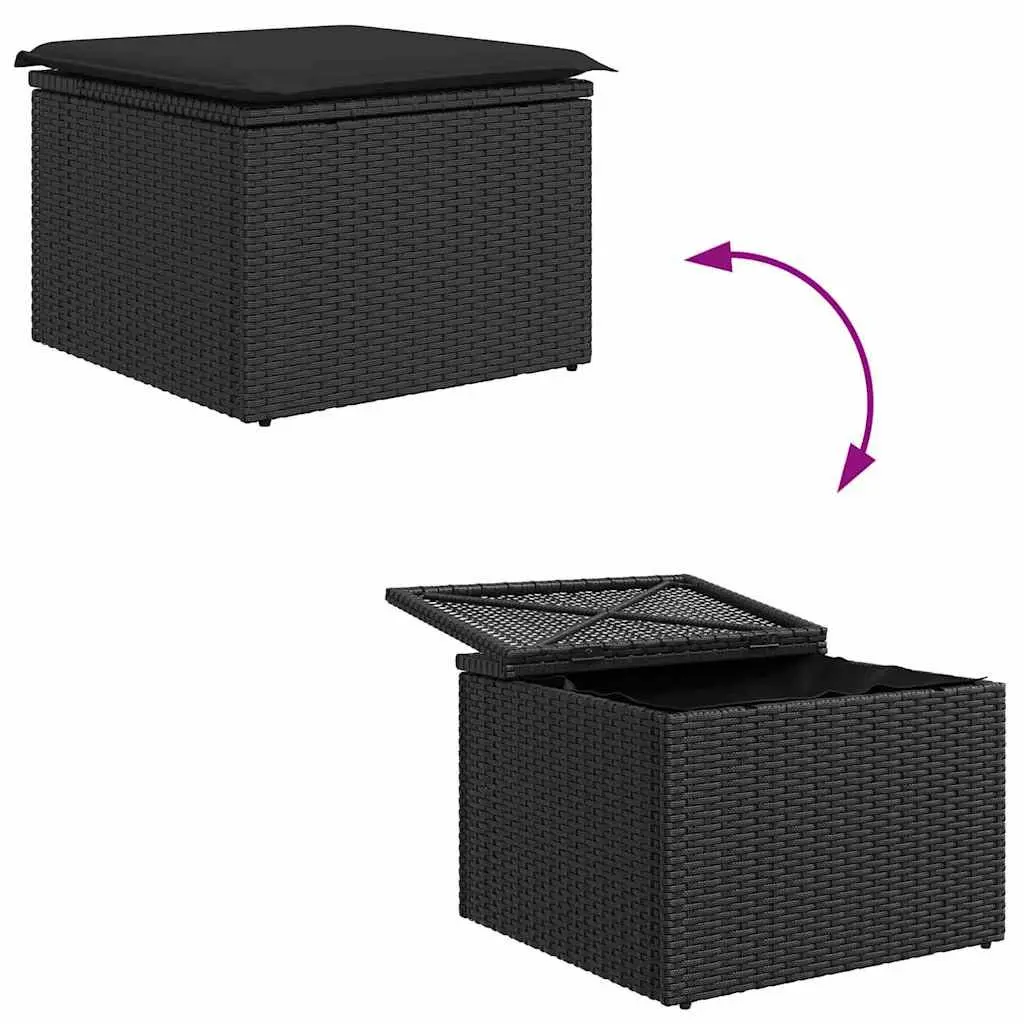 Modular Outdoor Sofa Set 6 Piece Black Poly Rattan with Storage