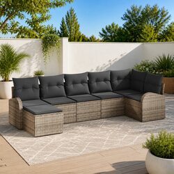 Grey Poly Rattan Modular Garden Sofa Set 7 Pieces with Storage Cushions