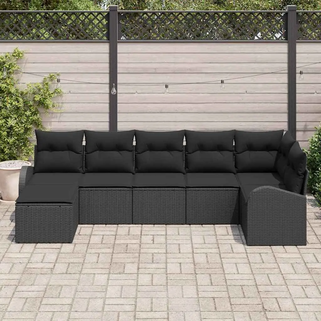 Outdoor Sofa Set Modular 7 Piece Garden Furniture Black Poly Rattan