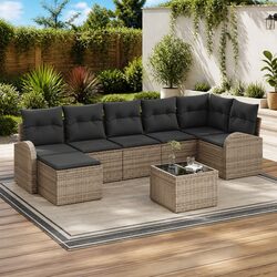 Grey Poly Rattan Outdoor Sofa Set 8 Pieces Modular Garden Furniture with