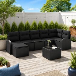 Outdoor Sofa Set 8 Pieces Modular Garden Furniture Black Poly Rattan with