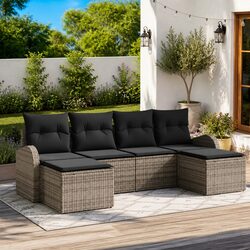 Outdoor Sofa Set 6 Pcs Modular Garden Furniture Grey Poly Rattan with Storage