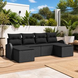 Outdoor Sofa Set 6 pcs Modular Garden Furniture Black Poly Rattan with Storage
