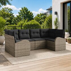 Garden Sofa Set Outdoor Lounge 6 Pieces Grey Poly Rattan with Cushions