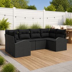 Garden Sofa Set 6 Pieces Black Poly Rattan Outdoor Furniture Patio Lounge