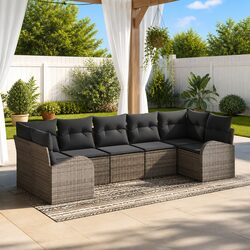 Garden Sofa Set 7 Piece Outdoor Furniture Grey Poly Rattan Lounge with Cushions