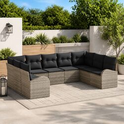 Garden Sofa Set Modular Outdoor Furniture 9 Pieces Grey Poly Rattan Patio Lounge