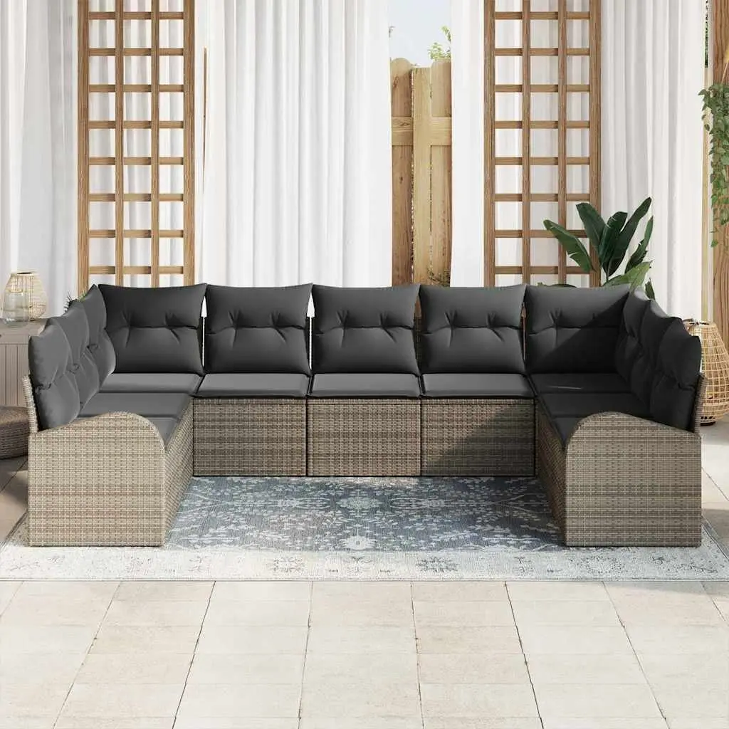 Modular Garden Sofa Set 9 Pieces Grey Poly Rattan Outdoor Furniture