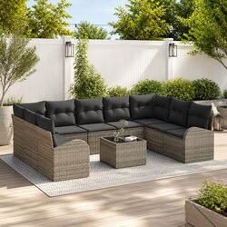 Garden Sofa Set Modular Outdoor Furniture 10 Piece Grey Poly Rattan Patio Lounge