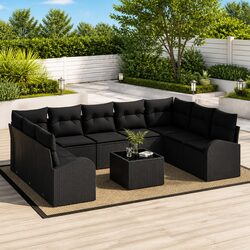 Garden Sofa Set Modular Outdoor Furniture 10 Piece Black Poly Rattan Patio