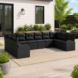 Outdoor Garden Sofa Set 10 Piece Modular Black Poly Rattan Patio Seating with
