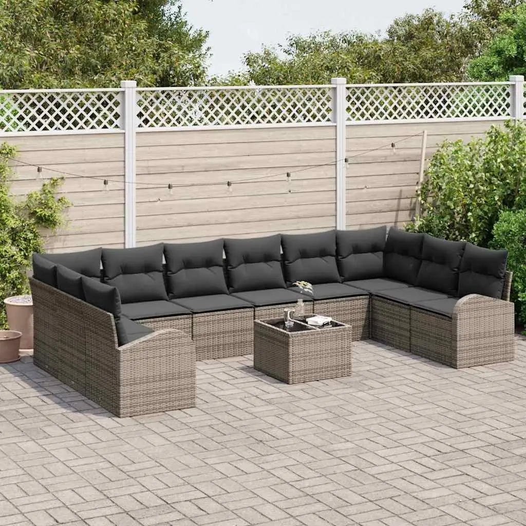 Outdoor Garden Sofa Set Modular 11 Piece Light Grey Poly Rattan