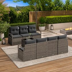 Modular Garden Sofa Set 8pcs Grey Poly Rattan Outdoor Furniture Lounge Seating