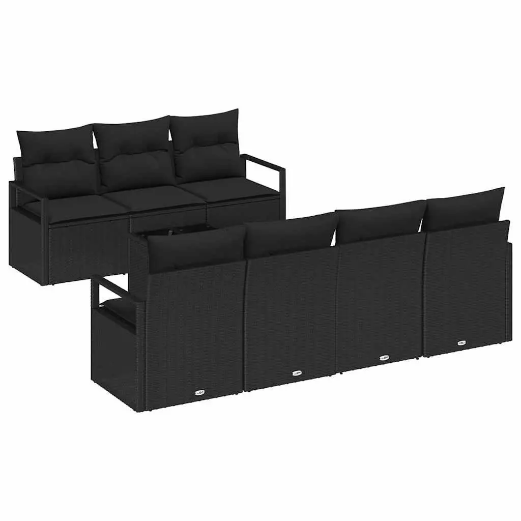 Outdoor Garden Sofa Set Modular Black Poly Rattan 8 Piece Lounge with Cushions
