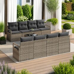 Outdoor Garden Sofa Set 9 Pieces Grey Modular Rattan Patio Seating with Table