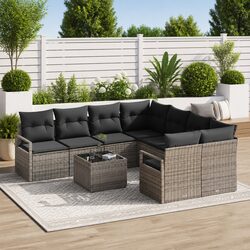 Outdoor Sofa Set 9 Pieces Grey Poly Rattan Garden Furniture with Cushions