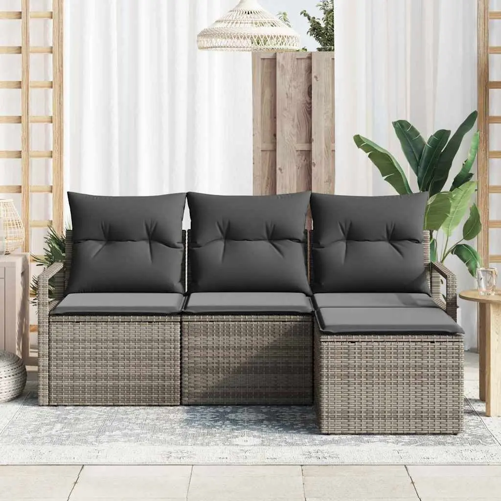 Outdoor Sofa Set 4 Piece Grey Poly Rattan Garden Furniture with Storage