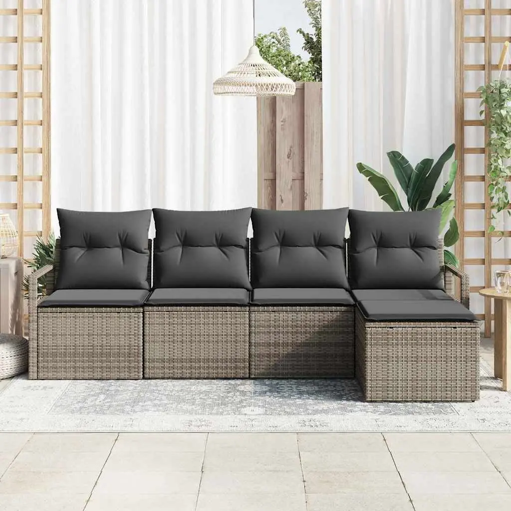 Outdoor Sofa Set Modular Layout 5 Piece Grey Poly Rattan Garden Seating