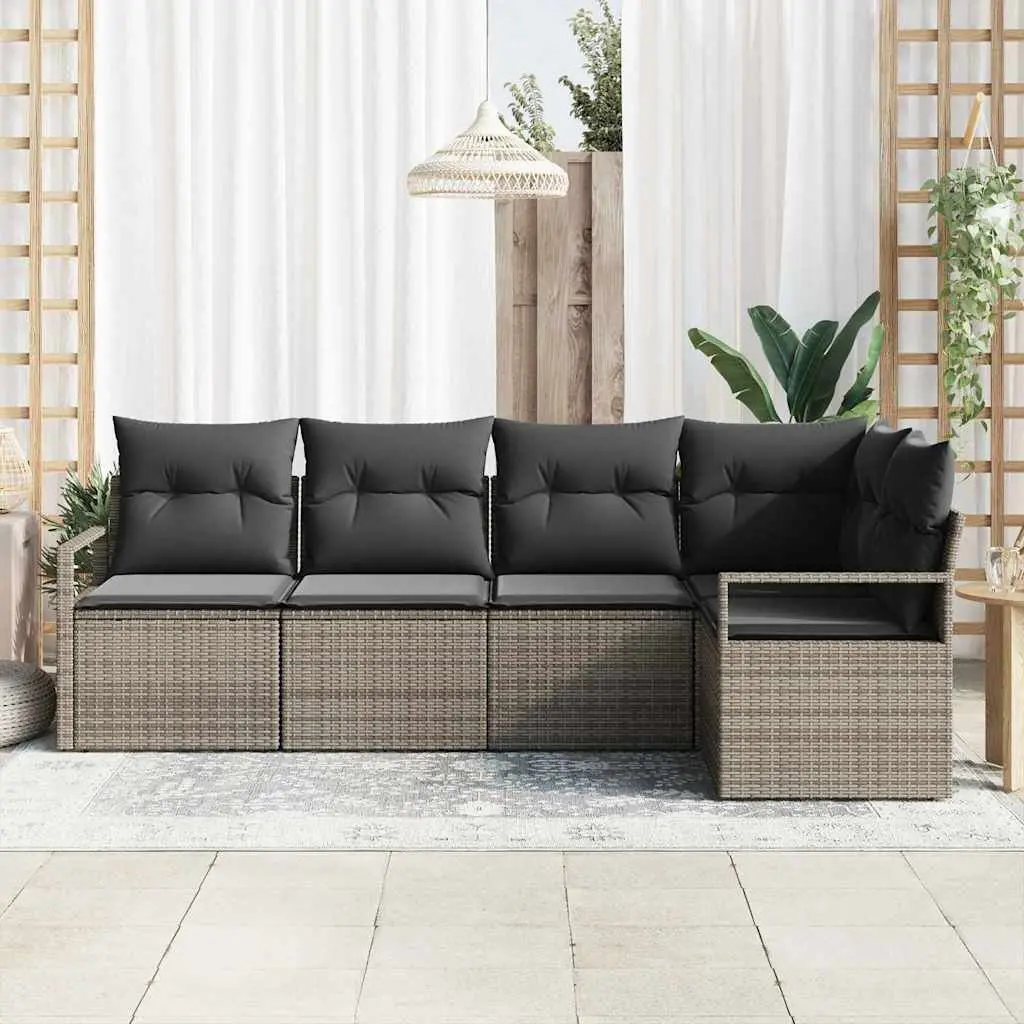 Garden Sofa Set Modular Sectional 5 Piece Outdoor Seating Grey Poly Rattan