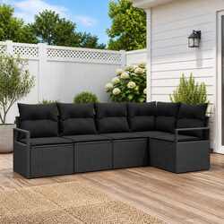 Garden Sofa Set 5 Piece Modular Outdoor Sectional Black Poly Rattan with