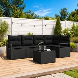 Outdoor Garden Sofa Set 6 pcs Black Poly Rattan Modular Sectional Furniture